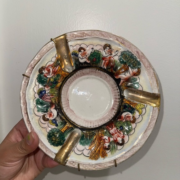 Vintage Italian Art Pottery Capodimonte Ashtray, Italy Mid-Century Cherub - Picture 2 of 6